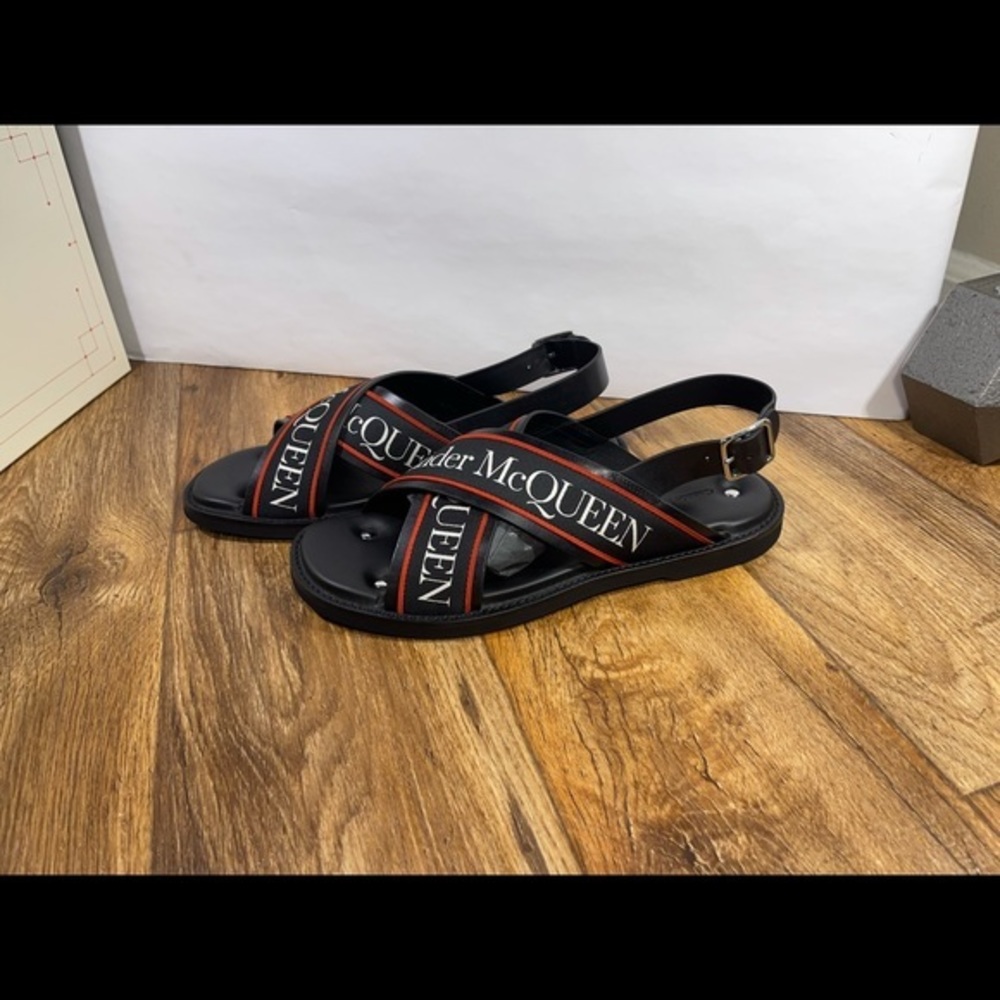 Alexander McQueen $650 Black Silver Crossed Hybrid Men’s Slide Sandals MCQ US 11 - Picture 4 of 11